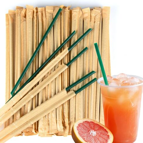 Sukh 100 Pcs Individually Wrapped Straws - Green Plastic Straws Disposable Plastic Drinking Long Individually Paper Wrapped for Home Use Milk Juice Drinks (6 mm) in Saudi Arabia