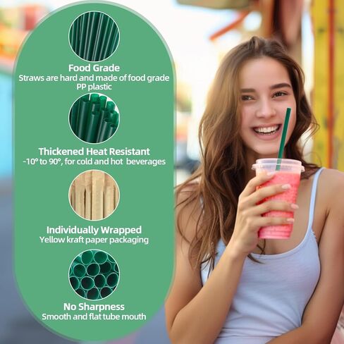 Sukh 100 Pcs Individually Wrapped Straws - Green Plastic Straws Disposable Plastic Drinking Long Individually Paper Wrapped for Home Use Milk Juice Drinks (6 mm) in Saudi Arabia