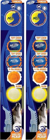 Nerf Dog 25in Translucent Air Strike Thrower, Dog Toy Gift Set with Five 2.5in Balls, Lightweight, Durable and Water Resistant, for Small/Medium/Large Breeds in Kuwait