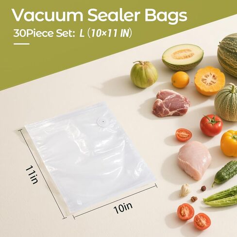 Vacuum Sealer Bags Large Size 10 x 11 Inch 30Pcs Bags, Food Storage, BPA Free, Food Saver, Meal Prep,Sous Vide, Heavy Duty, Airtight in Saudi Arabia
