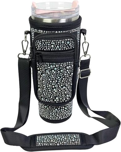 Bling Water Bottle Holder with Adjustable Strap & Straw Cover for Stanley Cup 40 oz Tumbler with Handle, Water Bottle Carrier Bag with Phone Pocket & Carabiner for Stanley Cup Accessories in Saudi Arabia
