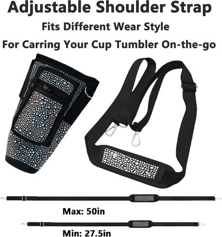 Bling Water Bottle Holder with Adjustable Strap & Straw Cover for Stanley Cup 40 oz Tumbler with Handle, Water Bottle Carrier Bag with Phone Pocket & Carabiner for Stanley Cup Accessories in Saudi Arabia