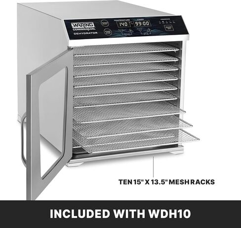 مجفف طعام Waring Commercial WDH10 10 صينية، شاشة LED رقمية مع عناصر تحكم باللمس سعوية، 800 وات، 120 فولت، قابس 5-15 مرحلة، عدد 1 (عبوة من قطعة واحدة) in Kuwait
