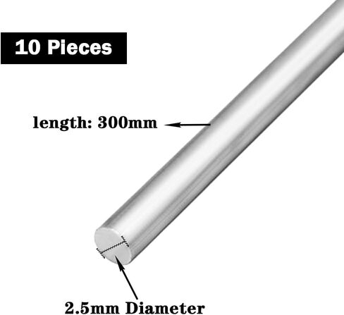JoyTube 2.5mm Diameter Aluminum Round Rod, 6063 Aluminum Solid Stick 300mm Length for DIY Craft (10 Pieces) in Saudi Arabia