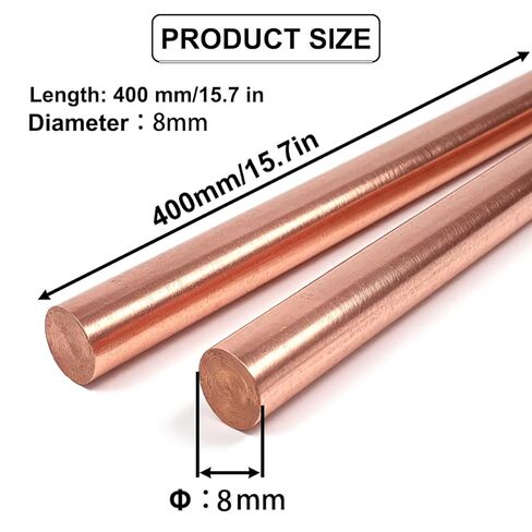 2 PCS Solid C110 Copper Round Rod 8mm × 400mm ، 99.9 ٪ شريط النحاس النقي لمخزون المخرطة ، بناء النماذج ، الموصلية الكهربائية in Kuwait