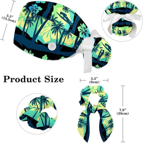 Tropical Frangipani Green Hawaii Scrub Caps Surgical Women with Button Adjustable Hats Surgical Caps with Scrunchie for Women in Saudi Arabia