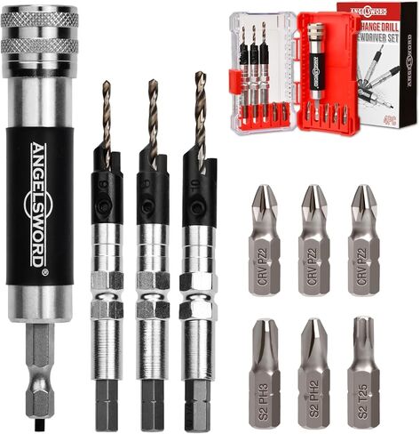 ANGELSWORD Countersink Drill Bit Set with Flip Drive for Wood, #6, #8, #10 Drill Flip Drive Complete Unit Set, 4 Pack in Kuwait