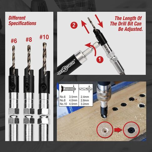 ANGELSWORD Countersink Drill Bit Set with Flip Drive for Wood, #6, #8, #10 Drill Flip Drive Complete Unit Set, 4 Pack in Kuwait