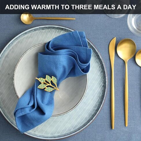Gold Napkin Rings Set of 10,Napkin Rings Holder Buckles,Thanksgiving Christmas Napkin Ring Alloy Leaf Diamonds Napkin Ring for Dining Table Decor Wedding,Dinner Party Decorations Green Diamonds 10pcs in Saudi Arabia