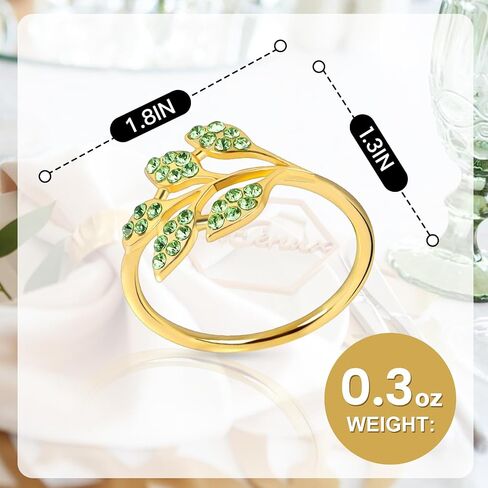 Gold Napkin Rings Set of 10,Napkin Rings Holder Buckles,Thanksgiving Christmas Napkin Ring Alloy Leaf Diamonds Napkin Ring for Dining Table Decor Wedding,Dinner Party Decorations Green Diamonds 10pcs in Saudi Arabia