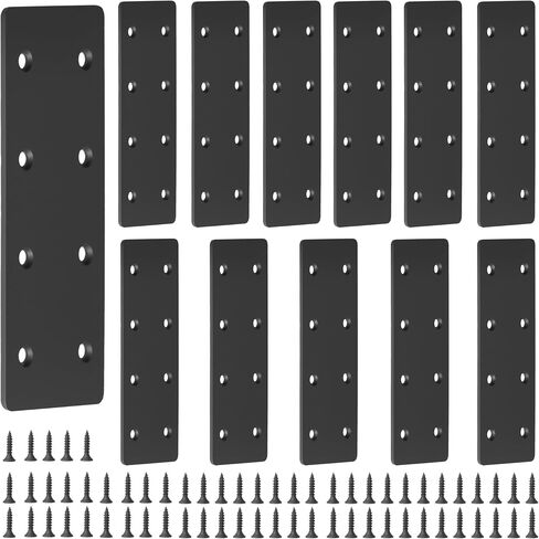 12 PCS Black Flat Straight Mending Plate with 96 M4*20mm Screws 6-1/2" x 2-5/8" Carbon Steel Repair Brace Bracket 3mm Thick for Wood Furniture Cabinet Flat Straight Brace Brackets in Saudi Arabia
