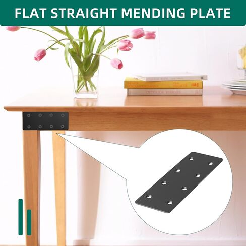 12 PCS Black Flat Straight Mending Plate with 96 M4*20mm Screws 6-1/2" x 2-5/8" Carbon Steel Repair Brace Bracket 3mm Thick for Wood Furniture Cabinet Flat Straight Brace Brackets in Saudi Arabia