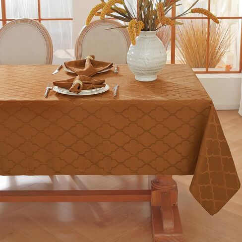 Larponder Tablecloth Rectangle, Jacquard Polyester Table Cloth, Washable and Spill Proof Table Cover for Kitchen Dining Fall Autumn Party Picnic (Rectangle, 52" x 70", Brown) in Saudi Arabia