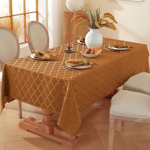 Larponder Tablecloth Rectangle, Jacquard Polyester Table Cloth, Washable and Spill Proof Table Cover for Kitchen Dining Fall Autumn Party Picnic (Rectangle, 52" x 70", Brown) in Saudi Arabia