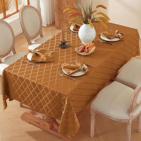 Larponder Tablecloth Rectangle, Jacquard Polyester Table Cloth, Washable and Spill Proof Table Cover for Kitchen Dining Fall Autumn Party Picnic (Rectangle, 52" x 70", Brown) in Saudi Arabia
