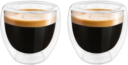 Double Wall Expresso Cups (Set of 2), 3 Ounce Glass Espresso Mugs - Clear, Double Walled, Insulated, Small Demitasse Cups for Espresso Machine - Microwave Safe in Saudi Arabia