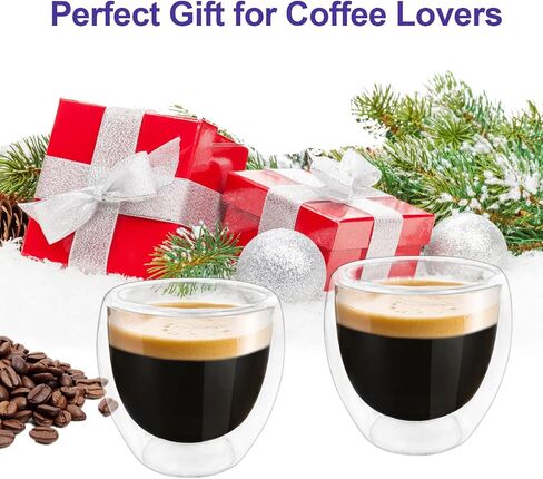 Double Wall Expresso Cups (Set of 2), 3 Ounce Glass Espresso Mugs - Clear, Double Walled, Insulated, Small Demitasse Cups for Espresso Machine - Microwave Safe in Saudi Arabia
