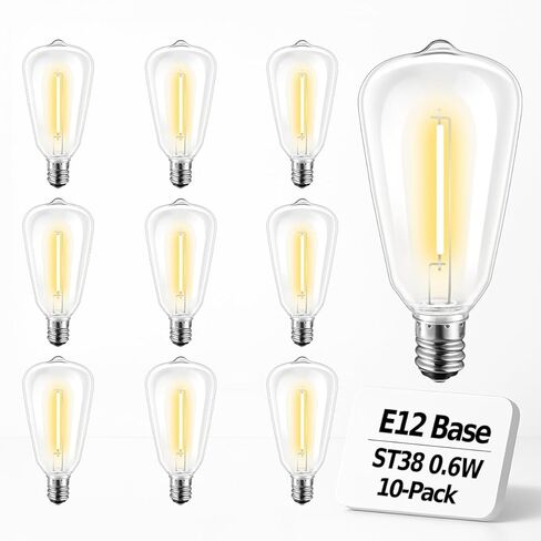 10Pack ST38 LED Outdoor String Light Light Plusts ، Shatterproof & Weatherproof Vintage Edison ، E12 Candelabra Base ، 2700K Whate White ، 7W Equiv. (0.6W توفير الطاقة) in Saudi Arabia
