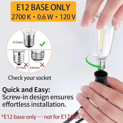 10Pack ST38 LED Outdoor String Light Light Plusts ، Shatterproof & Weatherproof Vintage Edison ، E12 Candelabra Base ، 2700K Whate White ، 7W Equiv. (0.6W توفير الطاقة) in Saudi Arabia