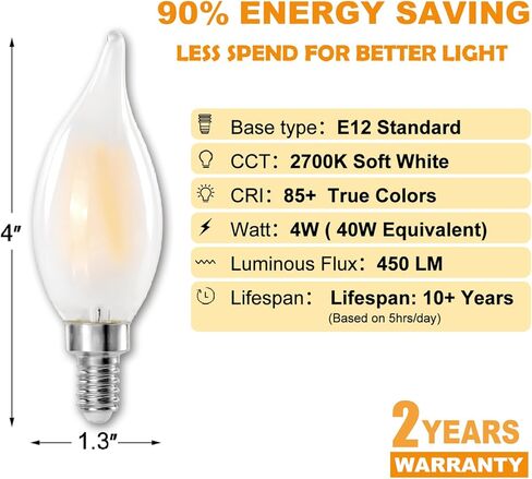 مصابيح LED الثريا LED ، 4W (ما يعادلها 40 واط) قابلة لل dimmable c11 glass ، 450 لومين ، 2700 كيل in Kuwait