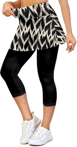 Skirted Leggings for Women Athletic Tennis Skirt Capri Leggings with Pockets in Saudi Arabia