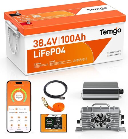 36V (38.4V) 100Ah LiFePO4 Lithium Golf Cart Battery, Built-in 200A BMS, Complete Upgrade Kit with Charger, LCD Display, Voltage Converter, Retention Strap & App, 5000+ Cycles in Kuwait