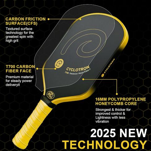 cyclotron T700 Carbon Fiber Pickleball Paddle, 7.3oz - Ultra Lightweight, 16MM Polypropylene Honeycomb Core, High Grit & Spin, Ideal for Beginner and Skilled Players, Comes with a Cover in Saudi Arabia