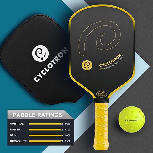 cyclotron T700 Carbon Fiber Pickleball Paddle, 7.3oz - Ultra Lightweight, 16MM Polypropylene Honeycomb Core, High Grit & Spin, Ideal for Beginner and Skilled Players, Comes with a Cover in Saudi Arabia