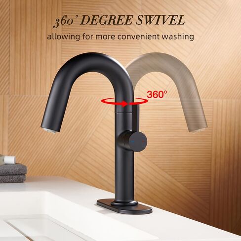 Matte Black Bathroom Sink Faucet 1 Or 3 Hole,Single Handle Bathroom Faucets with 2 Spray Function，360° Swivel Spout for Vanity Sink Faucet.Includes Deck Plate, Copper Pop-Up Drain in Saudi Arabia