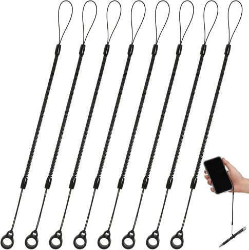 NUOBESTY 8Pcs Elastic Stylus Pens Lanyard with Retractable Spring Coils, Anti-Lost Plastic Tethers Straps for Touchscreen Pens, Adjustable Safety Cord for Tablets and Phones, Black in Saudi Arabia