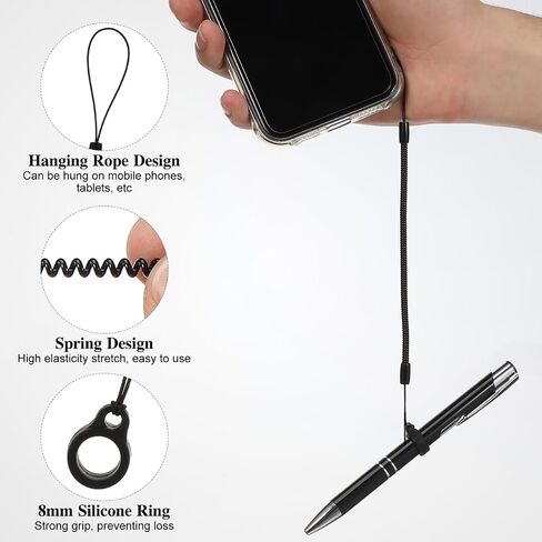 NUOBESTY 8Pcs Elastic Stylus Pens Lanyard with Retractable Spring Coils, Anti-Lost Plastic Tethers Straps for Touchscreen Pens, Adjustable Safety Cord for Tablets and Phones, Black in Saudi Arabia