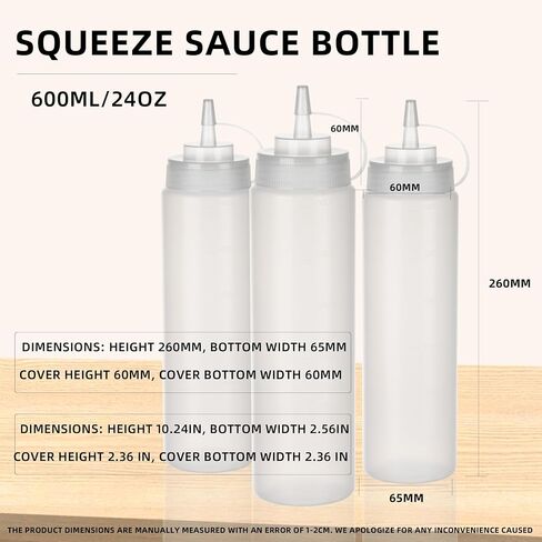 24 OZ Kitchen Foodservice Condiment Squeeze Bottles for Sauces,with Twist Top Cap,Leak Proof,Mustard, Syrup, Sauces, Dressing, Oil,Ketchup, BPA FREE Plastic (white, 2) in Saudi Arabia