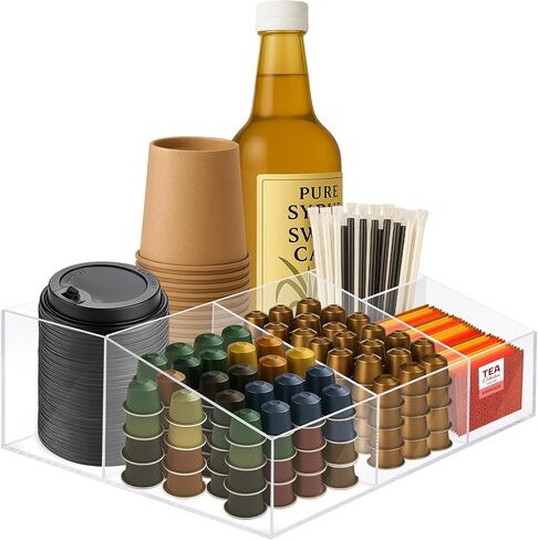Coffee Bar Organizer Countertop,Wood Caddy with Compartments for Pods,Black in Kuwait