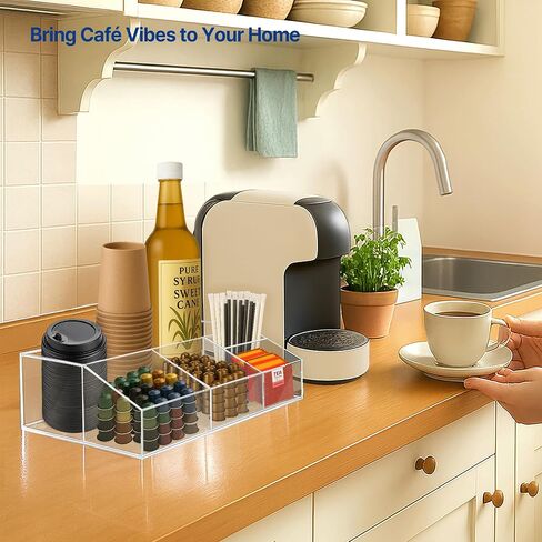 Coffee Bar Organizer Countertop,Wood Caddy with Compartments for Pods,Black in Kuwait
