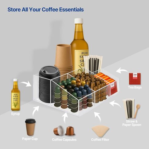 Coffee Bar Organizer Countertop,Wood Caddy with Compartments for Pods,Black in Kuwait