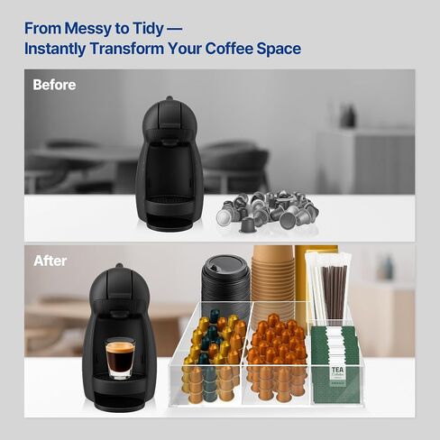 Coffee Bar Organizer Countertop,Wood Caddy with Compartments for Pods,Black in Kuwait