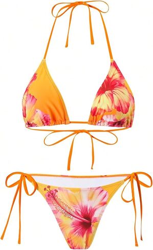 SOLY HUX Women's Bathing Suits 3 Piece Swimsuits Floral Halter High Cut Bikini Set with Mesh Coverup Wrap Skirts in Saudi Arabia