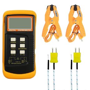 K Type Thermocouple Thermometer(-50~1300°C) Digital Dual Channel, 2 Thermometer Pipe Clamp 2 Thermocouple Sensor Probes, Pipe Temperature Clamp Thermocouple High Accuracy Readings