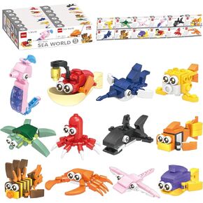 Party Favors for Kids Goodie Bags,12PCS Mini Building Blocks Ocean Animals, Building Sets Stem Toys, Assorted Building Blocks Sets for Birthday Party Gift,Goodie Bags, Prize,Cake Topper