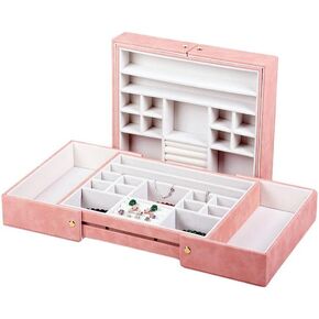 درج منظم المجوهرات، إدراجات تخزين حامل مجوهرات مخملية قابلة للسحب، علبة عرض مجوهرات قابلة للتكديس لملحقات تكديس خزانة الملابس (وردي) in Kuwait