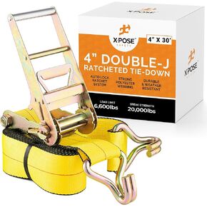 Ratchet Straps Heavy Duty - 4 Inch x 30 Foot Tie Down Straps Ratchet Operated with Double J Hooks - Ratcheting Torque Moving Straps for Truck Bed and Car Cargo - Kayak and Motorcycle Tie Down Straps