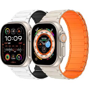 Magnetic for Apple Watch Band 45mm 44mm Ultra 2 49mm 41mm 40mm iWatch Bands 38mm 42mm Men/Women,Silicone Link Sport Loop Strap Wristbands for Apple Watch Ultra Band Series 9/8/7/6 5/4/3/SE/2nd