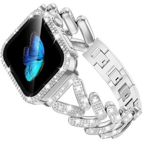 KOREDA Bling Bands with Case Compatible for Apple Watch Band 40mm 41mm iWatch Series 9/8/7/6/5/4/SE, Luxury Sparkle Jewelry Diamonds Metal Bracelet Strap with Screen Protector Case for Women