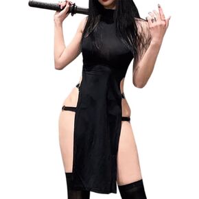 JasmyGirls ملابس داخلية مثيرة للشيطان، أزياء الهالوين النينجا، ملابس لعب الأدوار، فستان ذو فتحة عالية، فساتين تانك قوطي