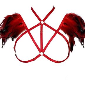 Feather Epaulets Tops Wings Body Harness Gothic Lingerie Strap Bralette Burning Man Art Festival Clothing