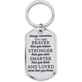Inspirational Encouragement Gifts for Son Daughter Keychain Women Men College Students Teenage Boy Girls Birthday Wedding Always Remember You are Braver Engraved Key Ring for Men Teens