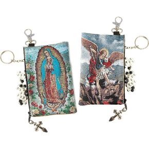 St Michael Our Lady of Guadalupe Icon Rosary Tapestry Pouch Key Chain Holder 4 3/4 Inch