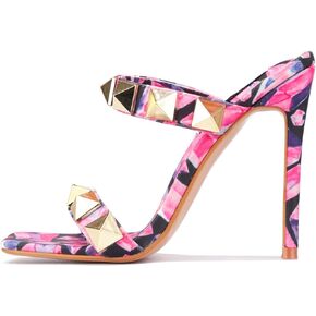Cape Robbin Juno Sexy High Heels for Women, Studded Square Open Toe Shoes Heels