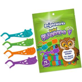 Kids’ Grape-Flavored Dental Flossers, Colorful Animals add Fun to Support Healthy Habits, Easy-Grip Handle and Fluoride-Coated Floss, Pack of 3 x 75 Pieces
