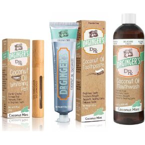 Doctor Ginger's Coconut Oil Teeth Whitening 3pc Bundle, All-Natural Toothpaste (4oz), Mouthwash (14fl oz) & Whitening Pen (.35oz), Pearly White Oral Care & Enamel-Safe for Fresh Breath, Coconut Mint